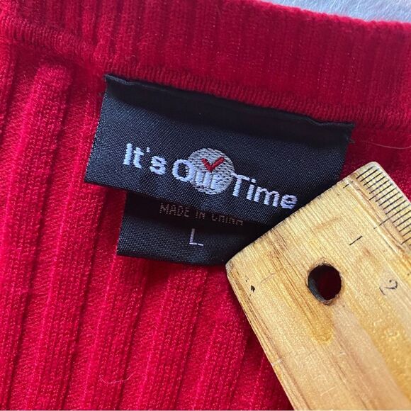 Vintage ITS OUR TIME Sweater Tight Fit Ribbed V-Neck Stretch 90s Womens L Red - Picture 4 of 10
